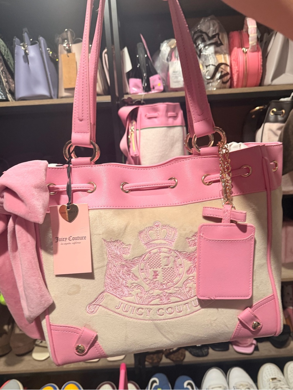 Juicy Couture Pink and Cream Tote with Chain Tag